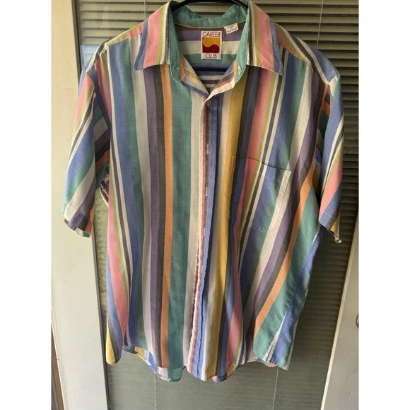 Vintage 90's Striped Career Club Shirt Collared Colorful Size L - Picture 3 of 4